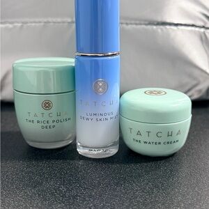 TATCHA Trio: Luminous Dewy Skin Mist + Water Cream + Rice Polish Deep